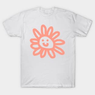 Soft Red Daisy Flower Smiley Face T-Shirt